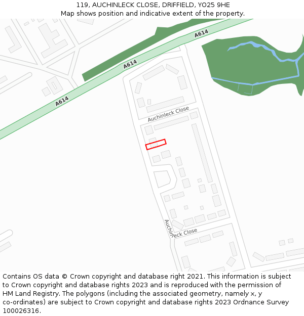 119, AUCHINLECK CLOSE, DRIFFIELD, YO25 9HE: Location map and indicative extent of plot