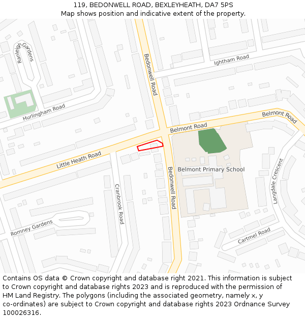 119, BEDONWELL ROAD, BEXLEYHEATH, DA7 5PS: Location map and indicative extent of plot