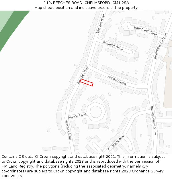 119, BEECHES ROAD, CHELMSFORD, CM1 2SA: Location map and indicative extent of plot