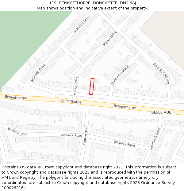 119, BENNETTHORPE, DONCASTER, DN2 6AJ: Location map and indicative extent of plot