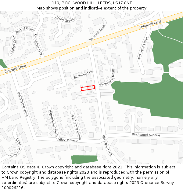 119, BIRCHWOOD HILL, LEEDS, LS17 8NT: Location map and indicative extent of plot