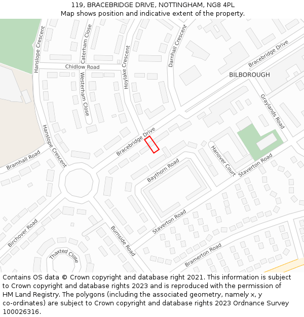 119, BRACEBRIDGE DRIVE, NOTTINGHAM, NG8 4PL: Location map and indicative extent of plot