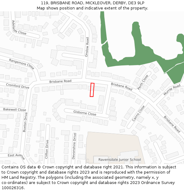 119, BRISBANE ROAD, MICKLEOVER, DERBY, DE3 9LP: Location map and indicative extent of plot