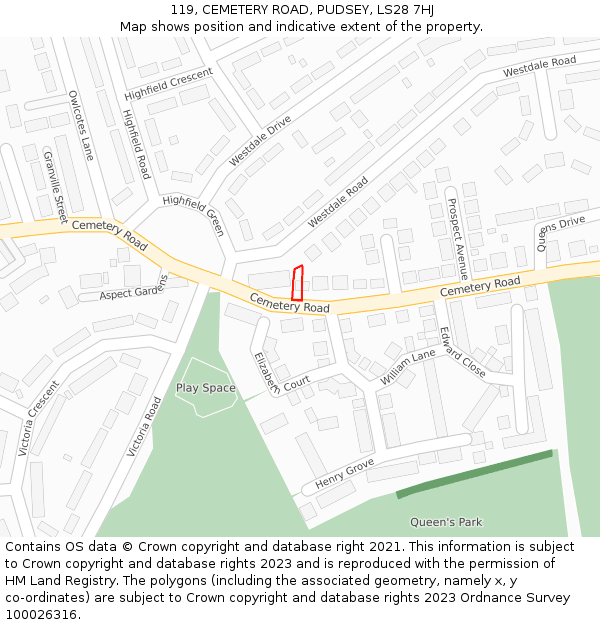 119, CEMETERY ROAD, PUDSEY, LS28 7HJ: Location map and indicative extent of plot