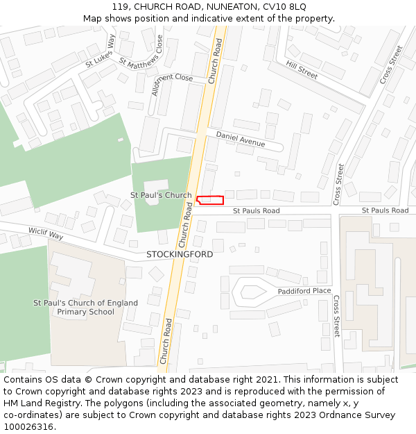 119, CHURCH ROAD, NUNEATON, CV10 8LQ: Location map and indicative extent of plot