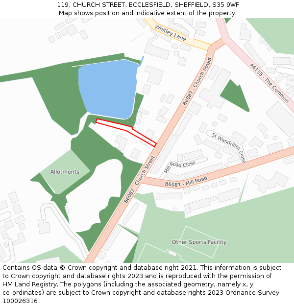 119, CHURCH STREET, ECCLESFIELD, SHEFFIELD, S35 9WF: Location map and indicative extent of plot