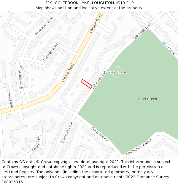 119, COLEBROOK LANE, LOUGHTON, IG10 2HP: Location map and indicative extent of plot