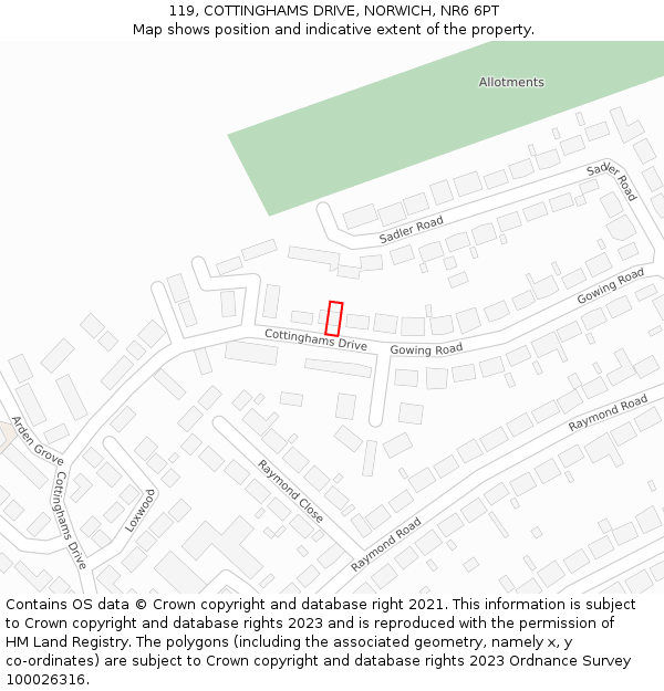 119, COTTINGHAMS DRIVE, NORWICH, NR6 6PT: Location map and indicative extent of plot