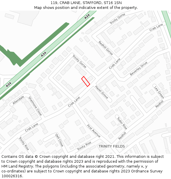119, CRAB LANE, STAFFORD, ST16 1SN: Location map and indicative extent of plot