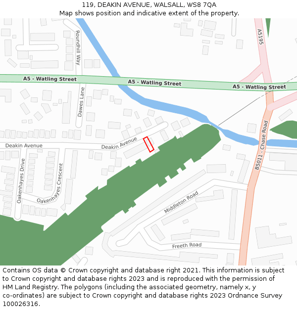 119, DEAKIN AVENUE, WALSALL, WS8 7QA: Location map and indicative extent of plot