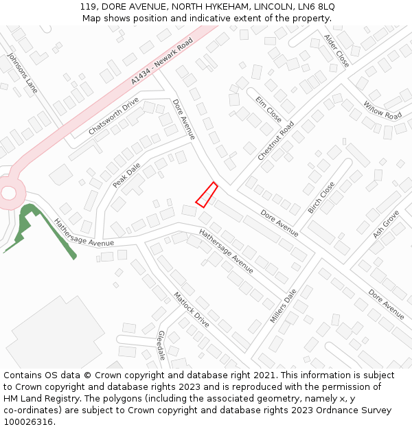 119, DORE AVENUE, NORTH HYKEHAM, LINCOLN, LN6 8LQ: Location map and indicative extent of plot