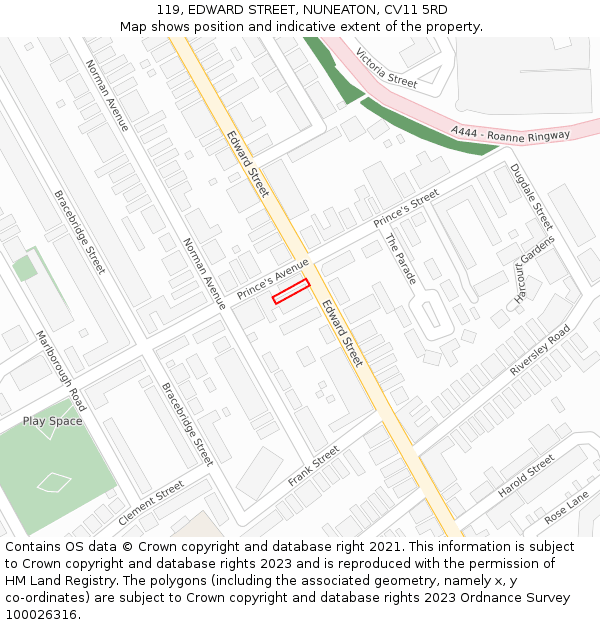 119, EDWARD STREET, NUNEATON, CV11 5RD: Location map and indicative extent of plot