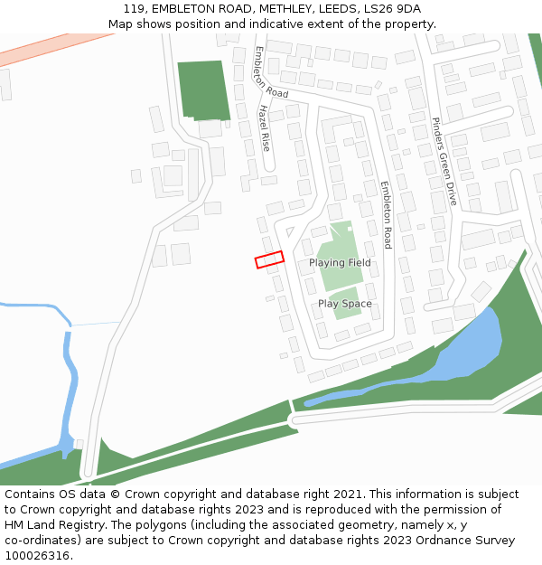 119, EMBLETON ROAD, METHLEY, LEEDS, LS26 9DA: Location map and indicative extent of plot