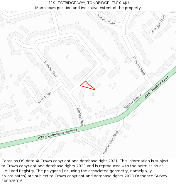 119, ESTRIDGE WAY, TONBRIDGE, TN10 4JU: Location map and indicative extent of plot