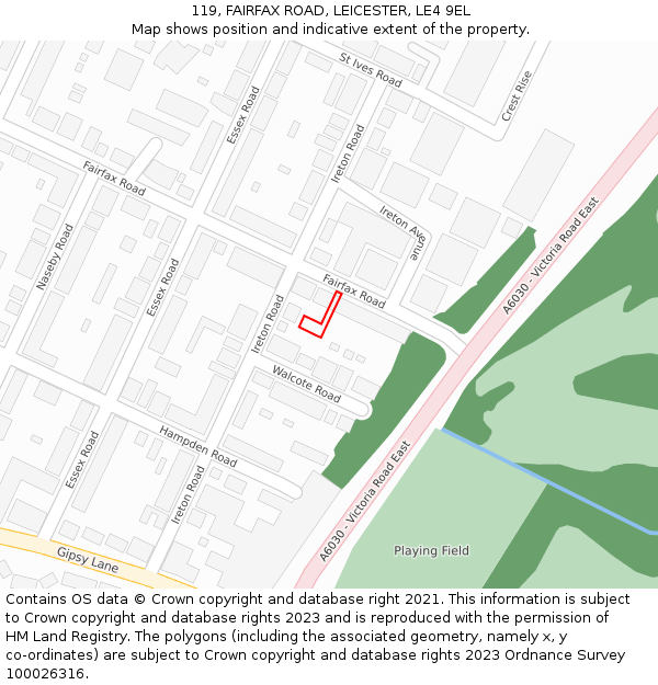 119, FAIRFAX ROAD, LEICESTER, LE4 9EL: Location map and indicative extent of plot