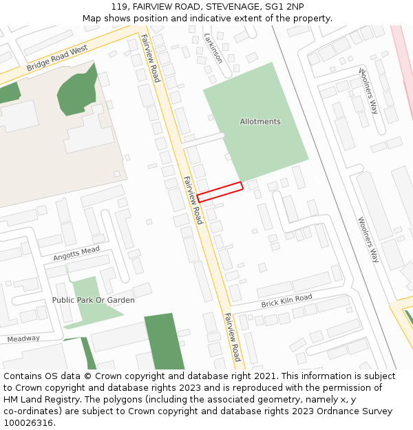 119, FAIRVIEW ROAD, STEVENAGE, SG1 2NP: Location map and indicative extent of plot