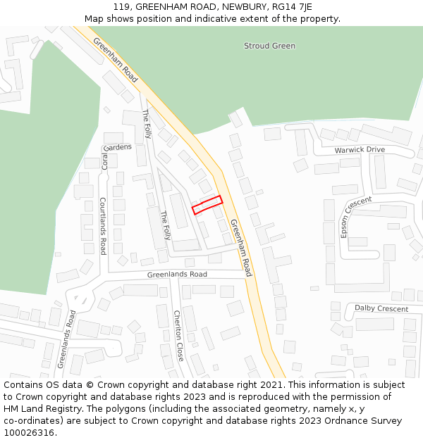 119, GREENHAM ROAD, NEWBURY, RG14 7JE: Location map and indicative extent of plot