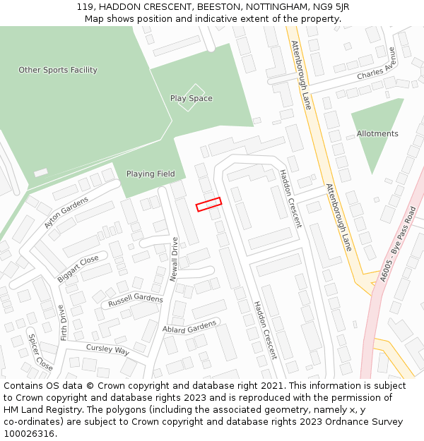 119, HADDON CRESCENT, BEESTON, NOTTINGHAM, NG9 5JR: Location map and indicative extent of plot