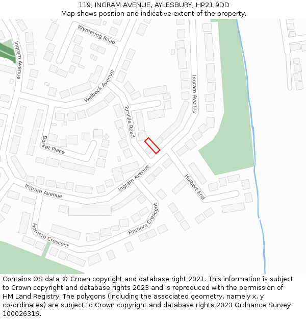 119, INGRAM AVENUE, AYLESBURY, HP21 9DD: Location map and indicative extent of plot