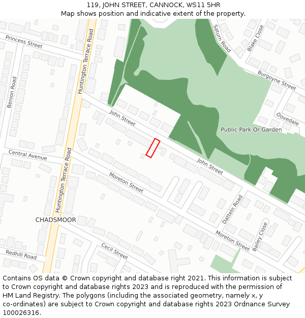 119, JOHN STREET, CANNOCK, WS11 5HR: Location map and indicative extent of plot