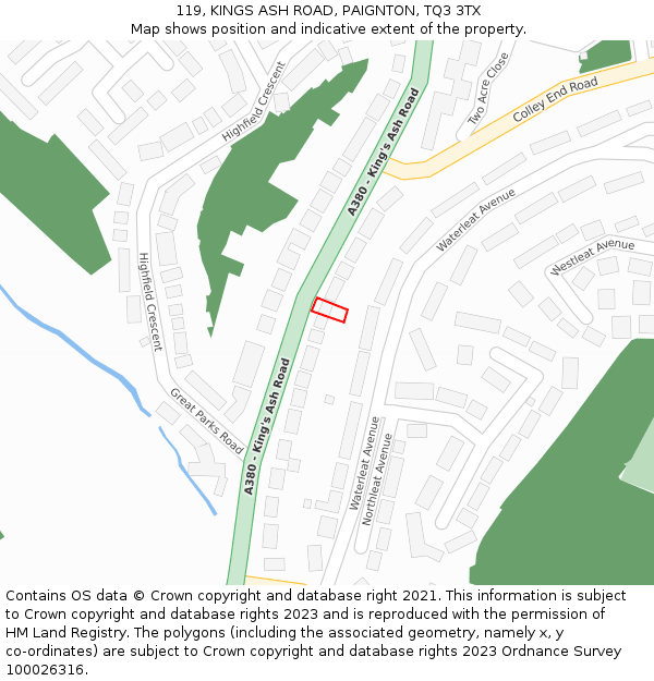119, KINGS ASH ROAD, PAIGNTON, TQ3 3TX: Location map and indicative extent of plot