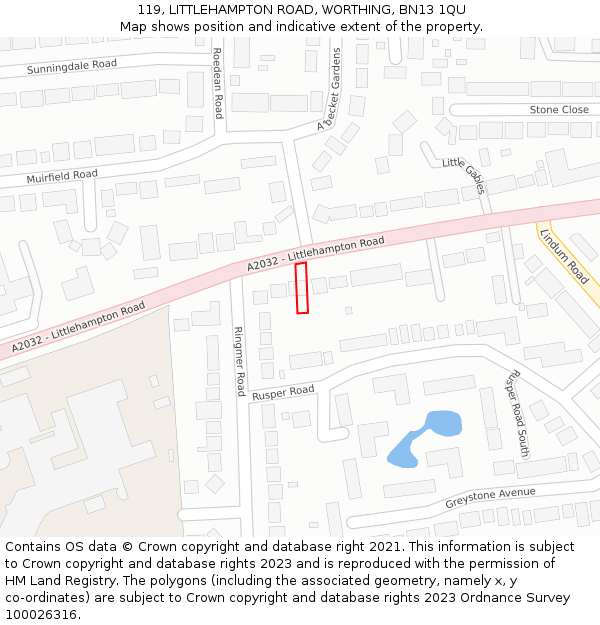 119, LITTLEHAMPTON ROAD, WORTHING, BN13 1QU: Location map and indicative extent of plot