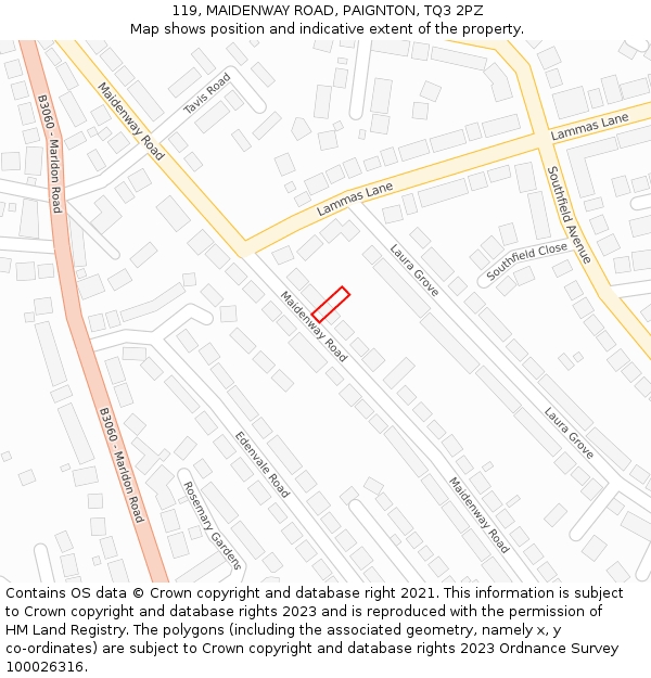 119, MAIDENWAY ROAD, PAIGNTON, TQ3 2PZ: Location map and indicative extent of plot