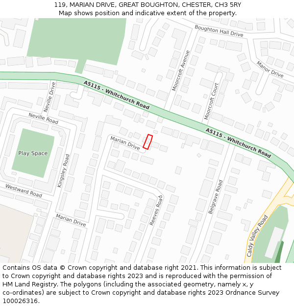 119, MARIAN DRIVE, GREAT BOUGHTON, CHESTER, CH3 5RY: Location map and indicative extent of plot