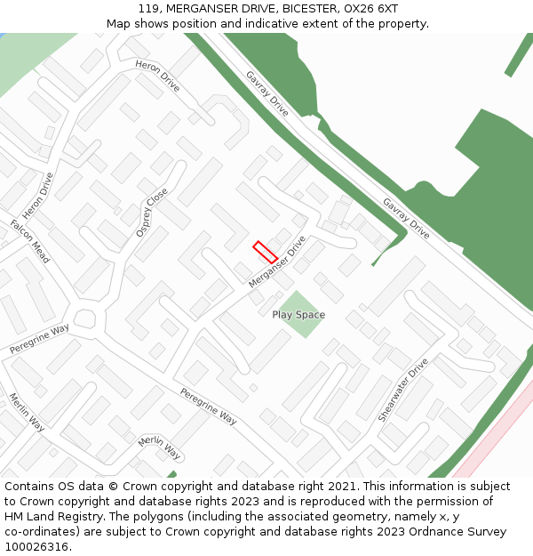 119, MERGANSER DRIVE, BICESTER, OX26 6XT: Location map and indicative extent of plot