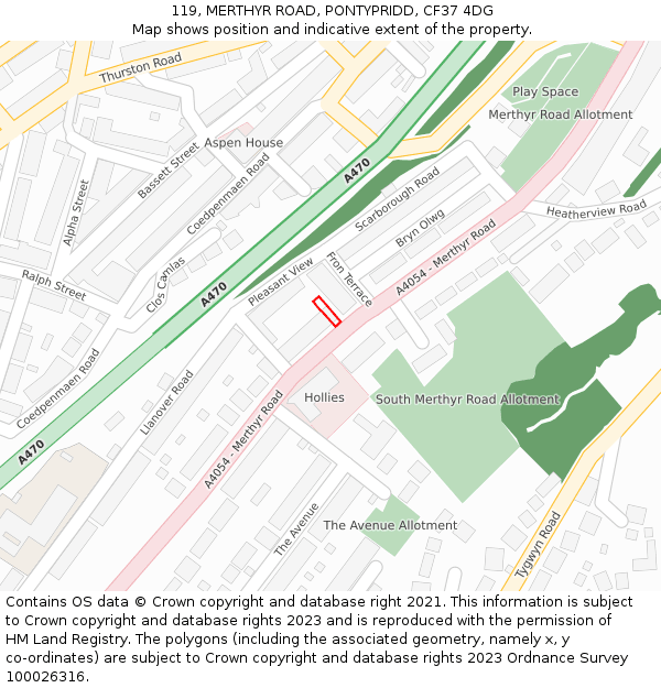119, MERTHYR ROAD, PONTYPRIDD, CF37 4DG: Location map and indicative extent of plot