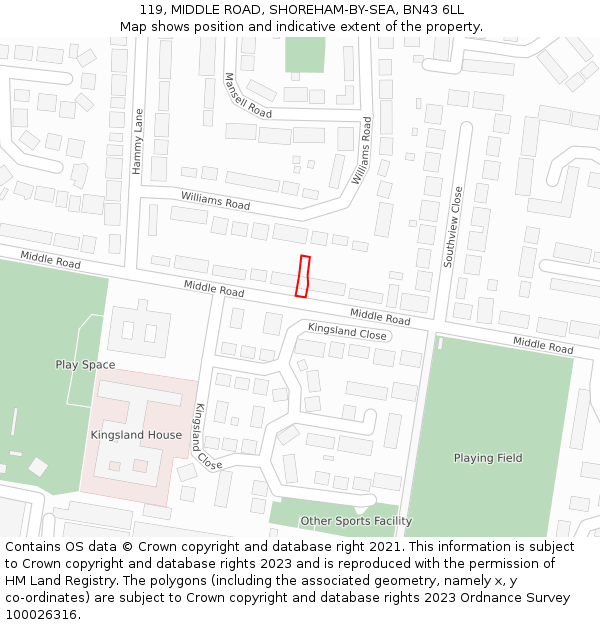 119, MIDDLE ROAD, SHOREHAM-BY-SEA, BN43 6LL: Location map and indicative extent of plot
