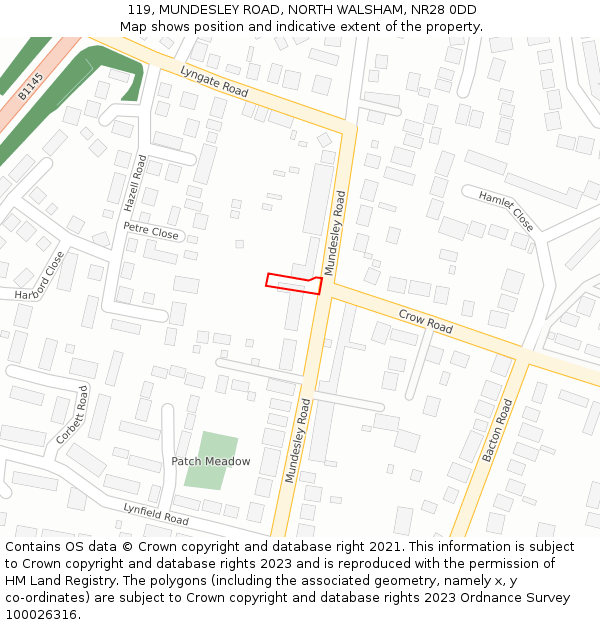 119, MUNDESLEY ROAD, NORTH WALSHAM, NR28 0DD: Location map and indicative extent of plot