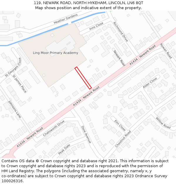 119, NEWARK ROAD, NORTH HYKEHAM, LINCOLN, LN6 8QT: Location map and indicative extent of plot