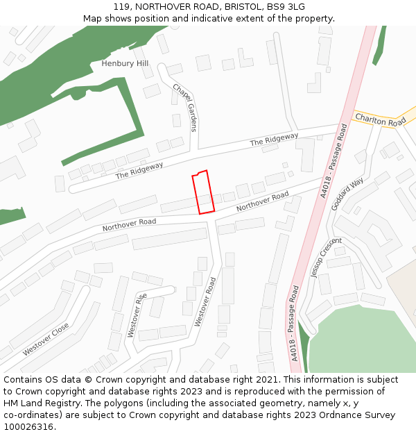 119, NORTHOVER ROAD, BRISTOL, BS9 3LG: Location map and indicative extent of plot