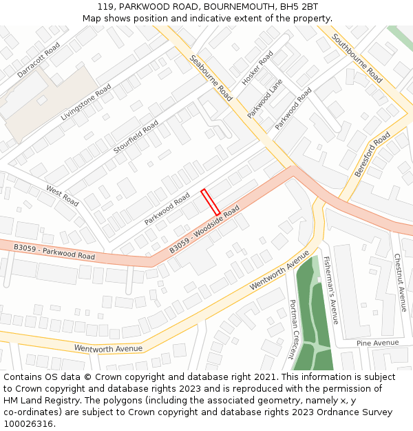 119, PARKWOOD ROAD, BOURNEMOUTH, BH5 2BT: Location map and indicative extent of plot