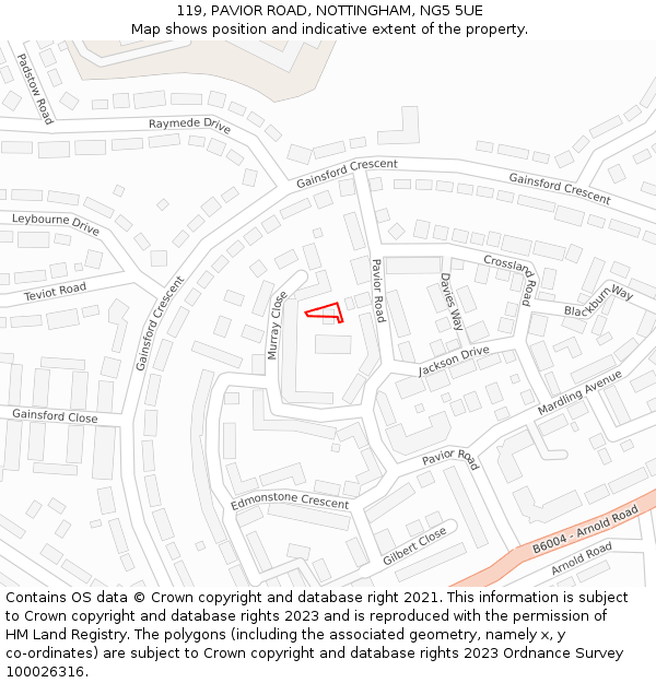 119, PAVIOR ROAD, NOTTINGHAM, NG5 5UE: Location map and indicative extent of plot