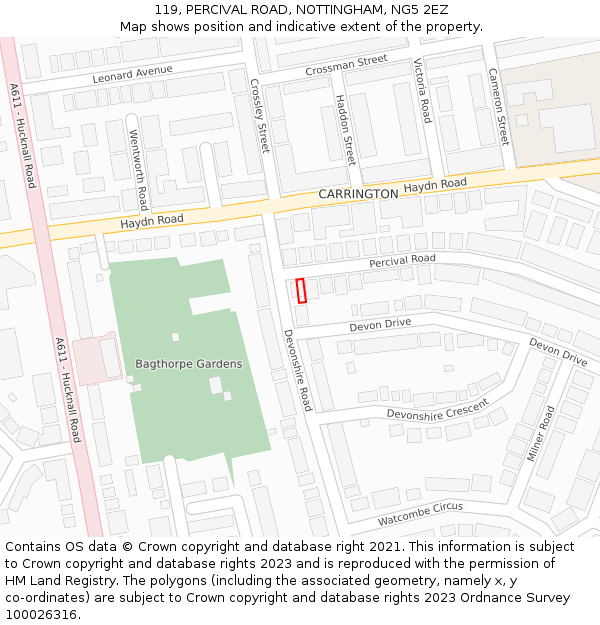 119, PERCIVAL ROAD, NOTTINGHAM, NG5 2EZ: Location map and indicative extent of plot