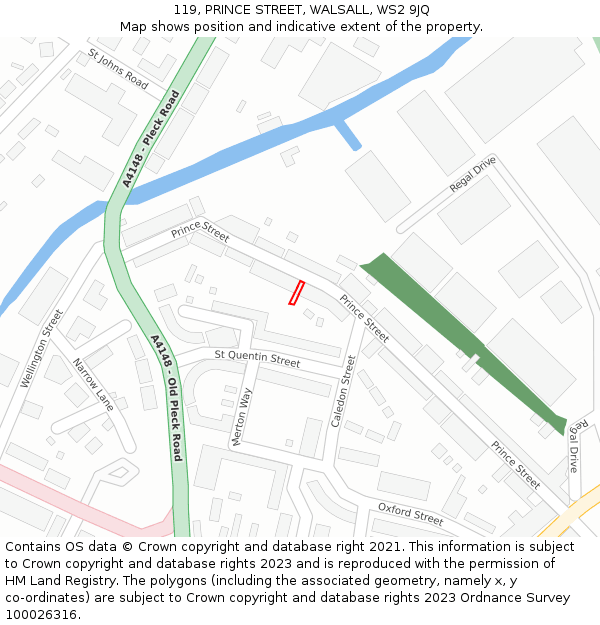 119, PRINCE STREET, WALSALL, WS2 9JQ: Location map and indicative extent of plot