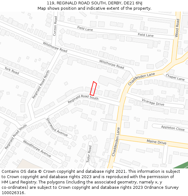 119, REGINALD ROAD SOUTH, DERBY, DE21 6NJ: Location map and indicative extent of plot