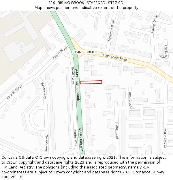 119, RISING BROOK, STAFFORD, ST17 9DL: Location map and indicative extent of plot