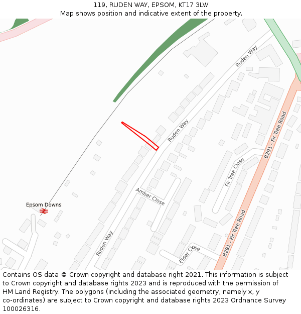 119, RUDEN WAY, EPSOM, KT17 3LW: Location map and indicative extent of plot