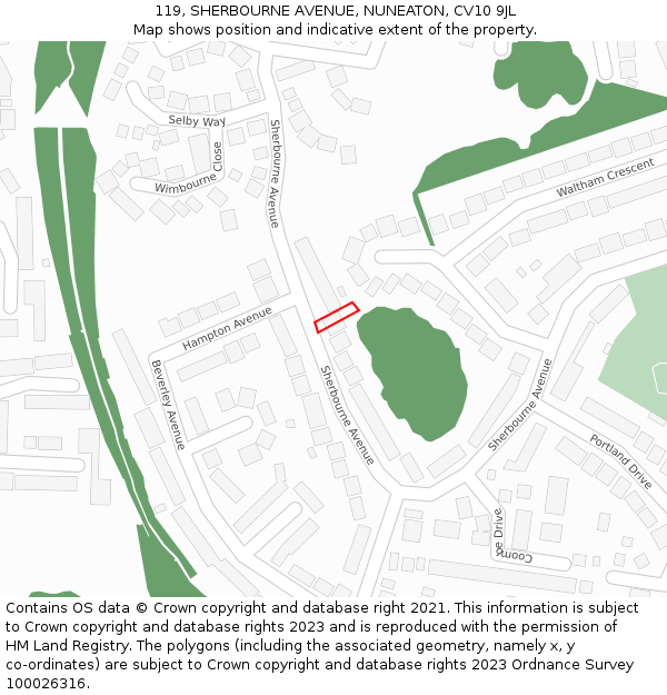 119, SHERBOURNE AVENUE, NUNEATON, CV10 9JL: Location map and indicative extent of plot