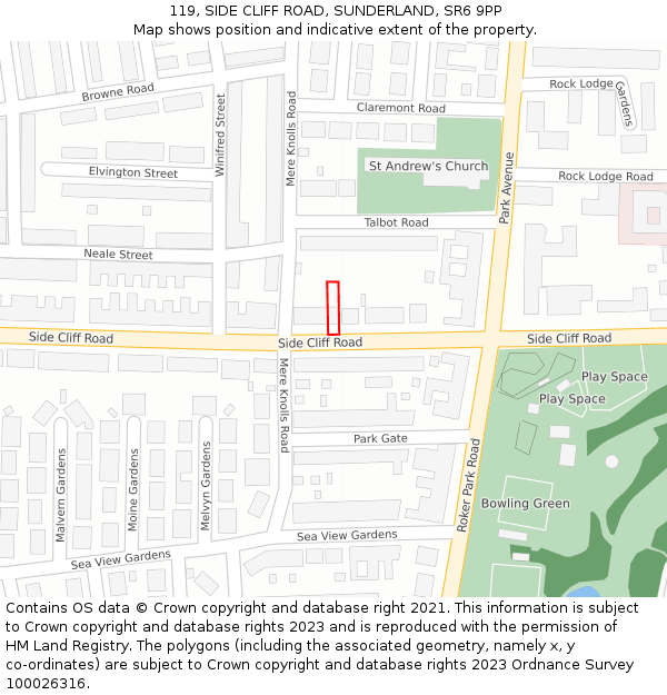 119, SIDE CLIFF ROAD, SUNDERLAND, SR6 9PP: Location map and indicative extent of plot
