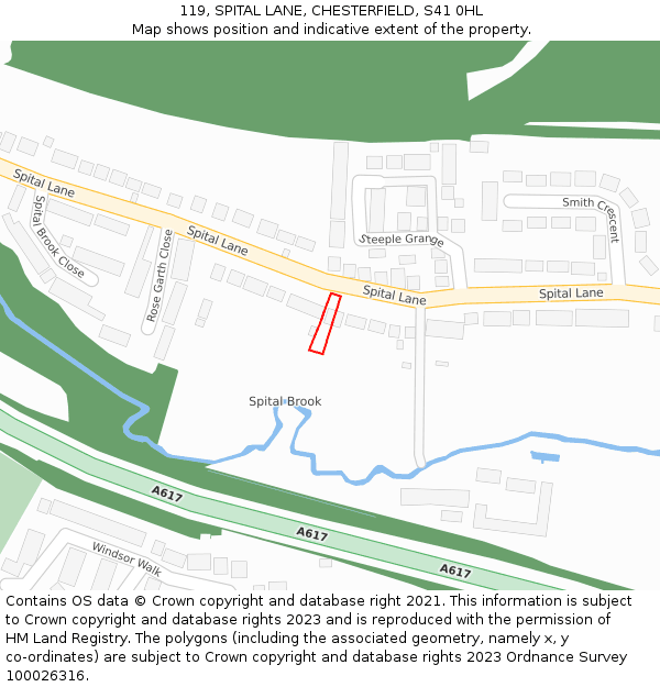 119, SPITAL LANE, CHESTERFIELD, S41 0HL: Location map and indicative extent of plot