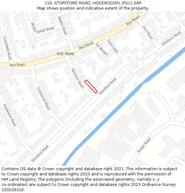 119, STORTFORD ROAD, HODDESDON, EN11 0AP: Location map and indicative extent of plot