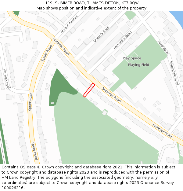 119, SUMMER ROAD, THAMES DITTON, KT7 0QW: Location map and indicative extent of plot