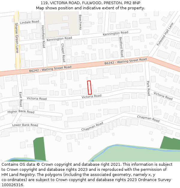 119, VICTORIA ROAD, FULWOOD, PRESTON, PR2 8NP: Location map and indicative extent of plot