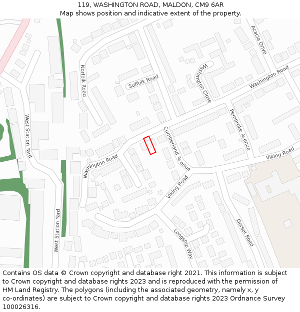 119, WASHINGTON ROAD, MALDON, CM9 6AR: Location map and indicative extent of plot