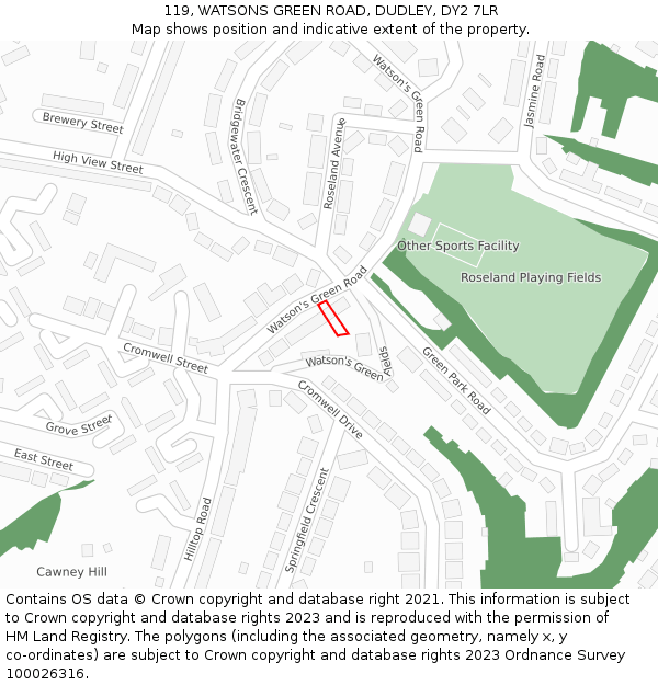 119, WATSONS GREEN ROAD, DUDLEY, DY2 7LR: Location map and indicative extent of plot