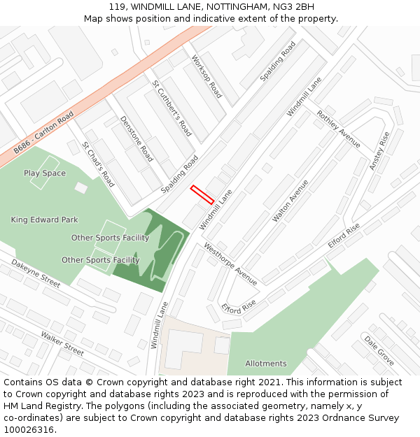 119, WINDMILL LANE, NOTTINGHAM, NG3 2BH: Location map and indicative extent of plot